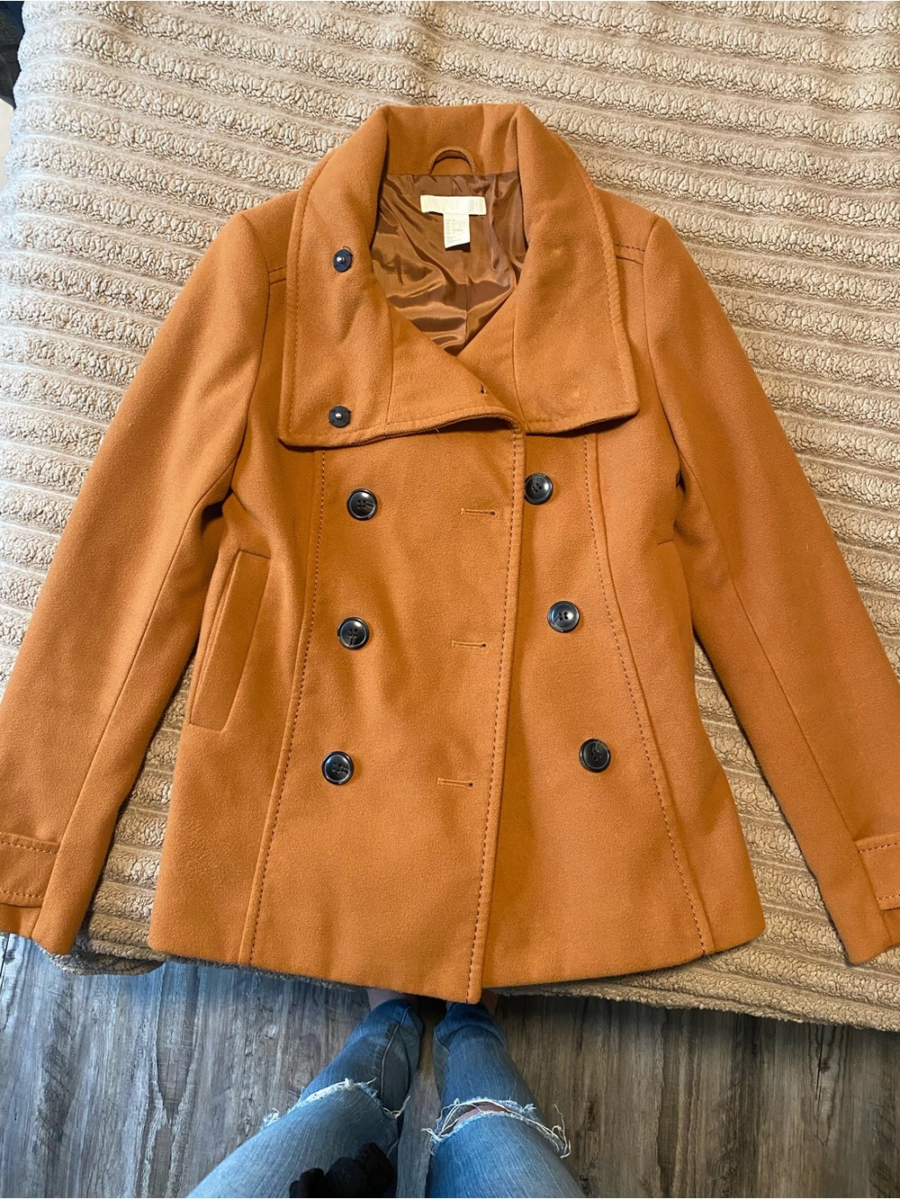 H&M Rust Double-Breasted Peacoat